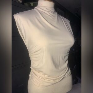 DKNY Jeans Brand New Sleeveless Mock Neck Top - Ivory/White - Ruched Top